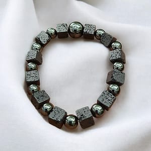 NATURAL LAVA CUBE + HEMATITE BRACELET(8mm)