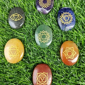 Seven Chakra Reki Set. Oval Engraved Symbols.
