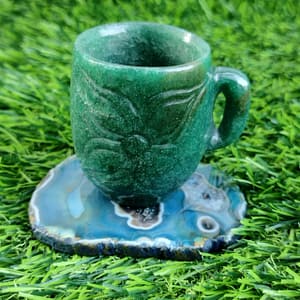 GREEN AVENTURINE CUP WITH FLOWER DESIGN