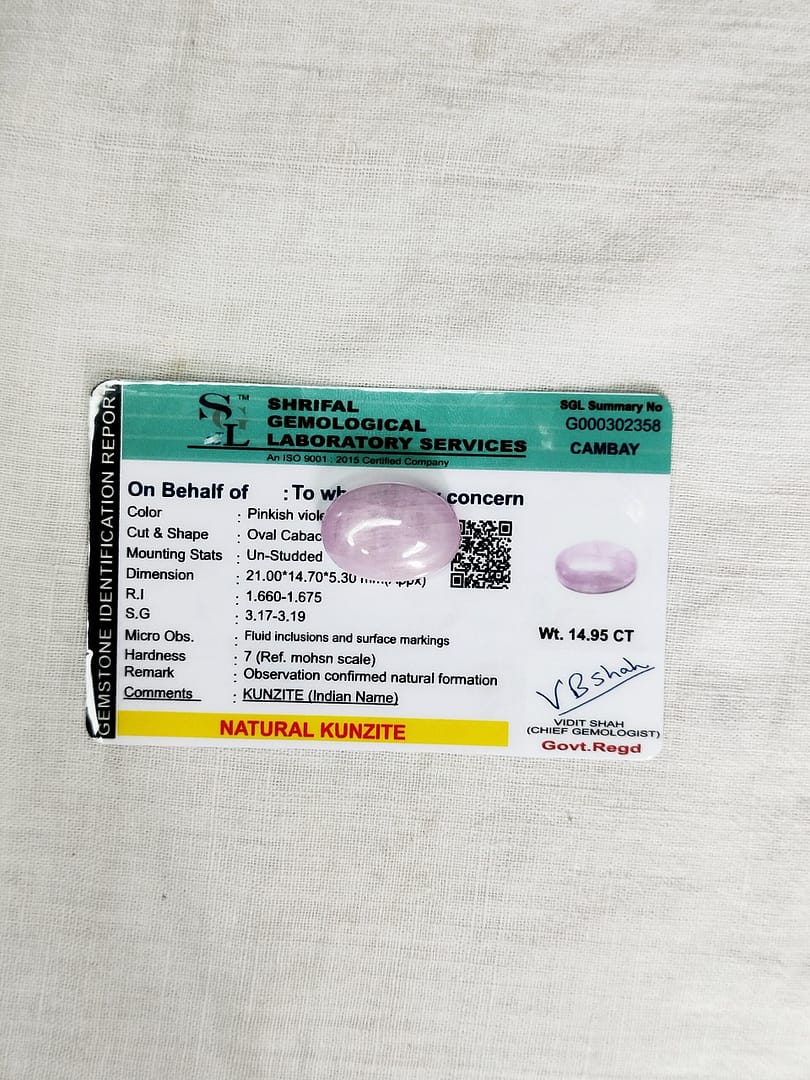 NATURAL KUNZITE CABACHON 14.95Cts
