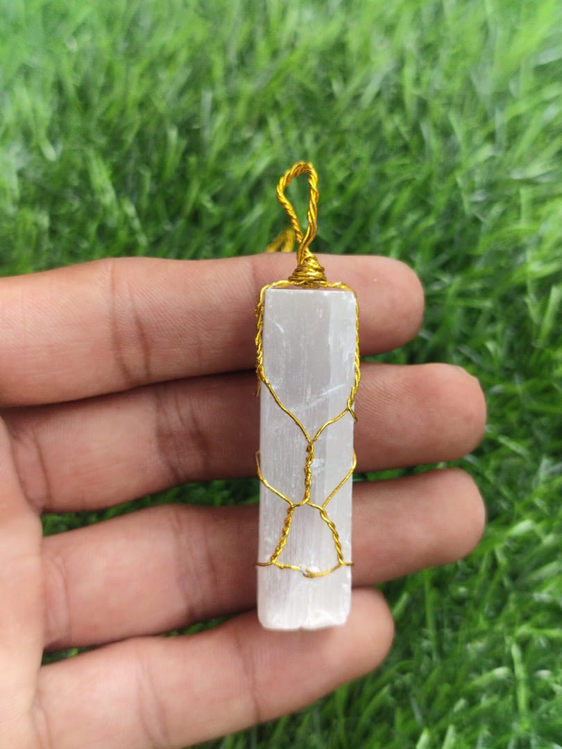 NATURAL SELENITE RAW STICK PENDANT