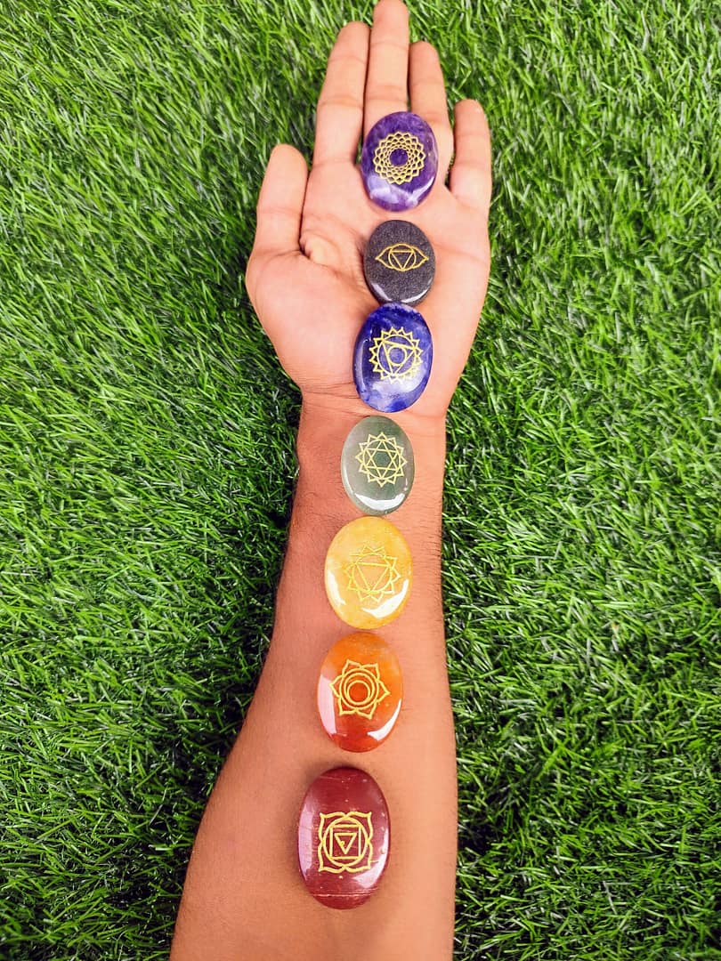 Seven Chakra Reki Set. Oval Engraved Symbols. - Image 2