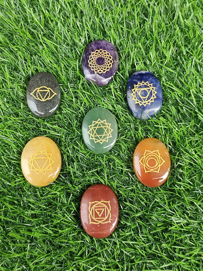 Seven Chakra Reki Set. Oval Engraved Symbols. - Image 3