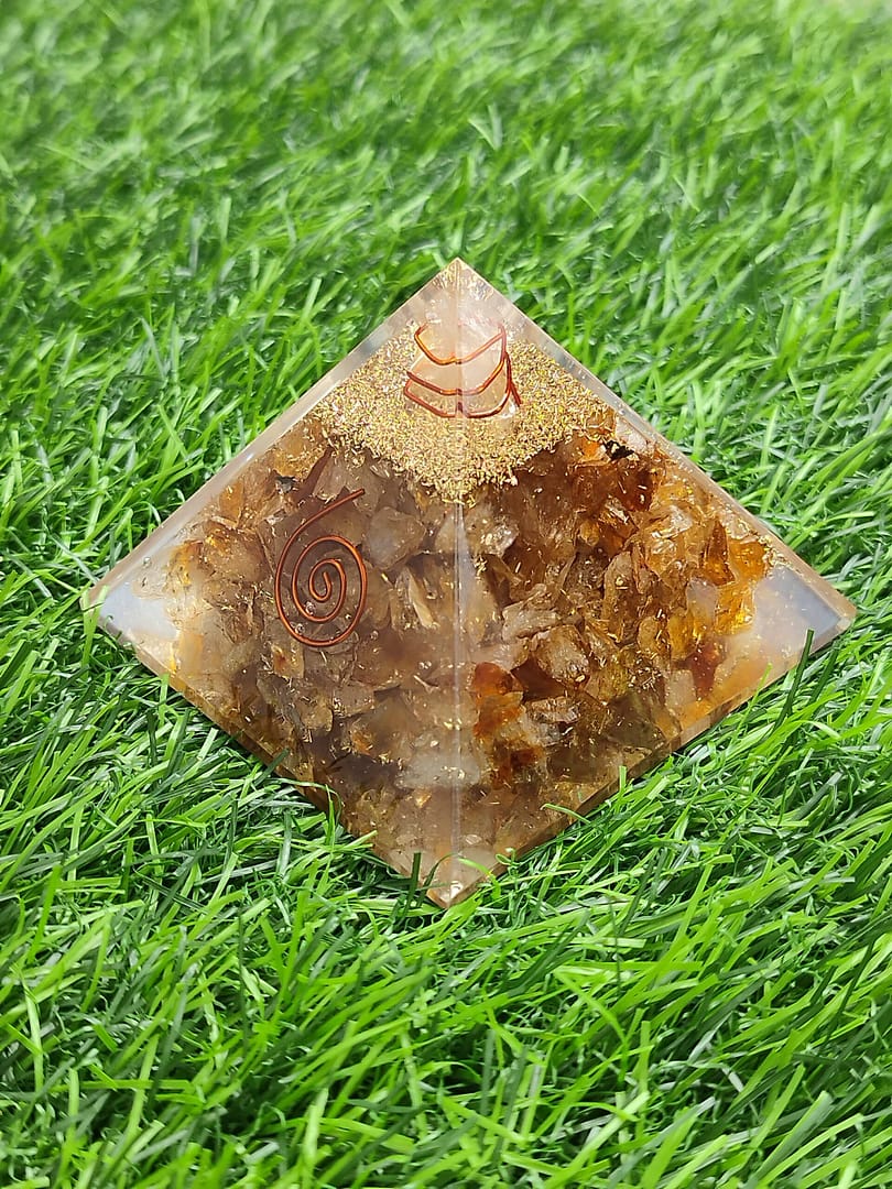 Orgone Pyramid Citrine Chips With Clear Quartz Point Rounded with Copper Wire 70-75mm. - Image 3